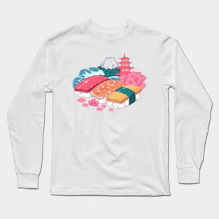 The delecious sushi, Mount fuji, Japanese shire and cherry blossom Long Sleeve T-Shirt